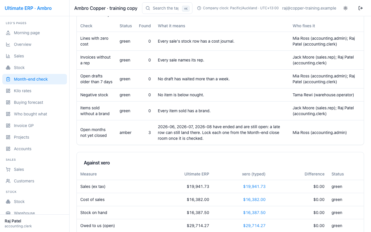 The month-end check against Xero.